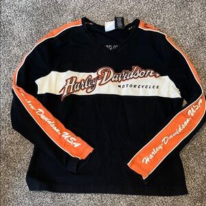 Women’s Harley-Davidson Black and Orange V-Neck long sleeve Shirt size XL
